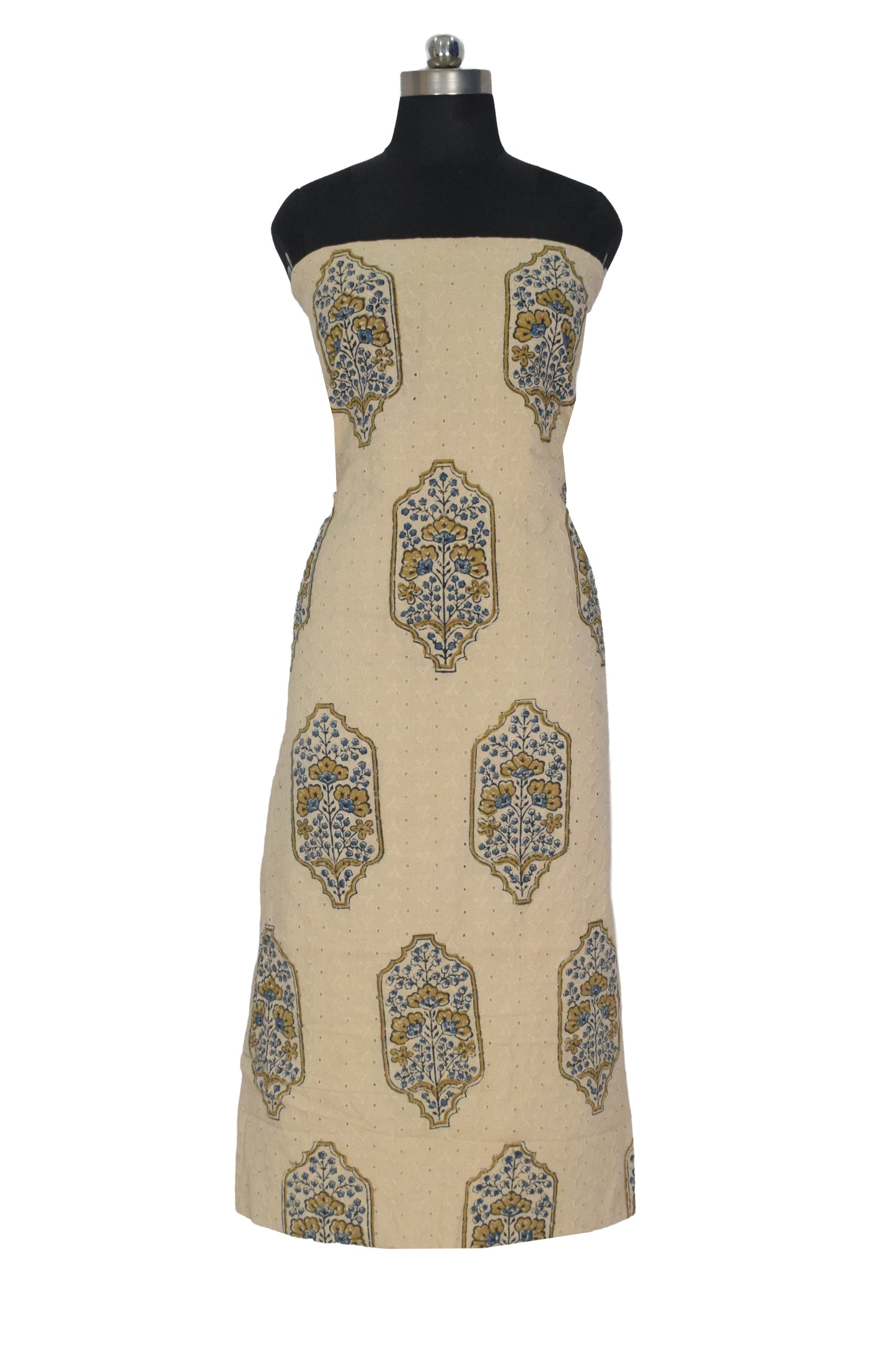 Ajrakh Cotton Natural Dye Hakoba Design Hand Block Print Unstitched Kurta Fabric  Mtr Length  3 Mtr  Length  -  SKU : MK12902E