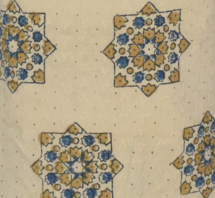 Ajrakh Cotton Natural Dye Hakoba Design Hand Block Print Unstitched Kurta Fabric  Mtr Length  1.25 Mtr  Length  -  SKU : MK12904J