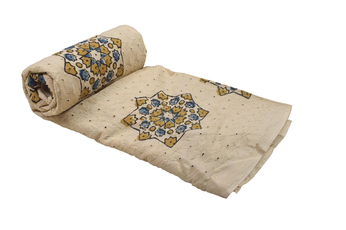Ajrakh Cotton Natural Dye Hakoba Design Hand Block Print Unstitched Kurta Fabric  Mtr Length  1.25 Mtr  Length  -  SKU : MK12904J