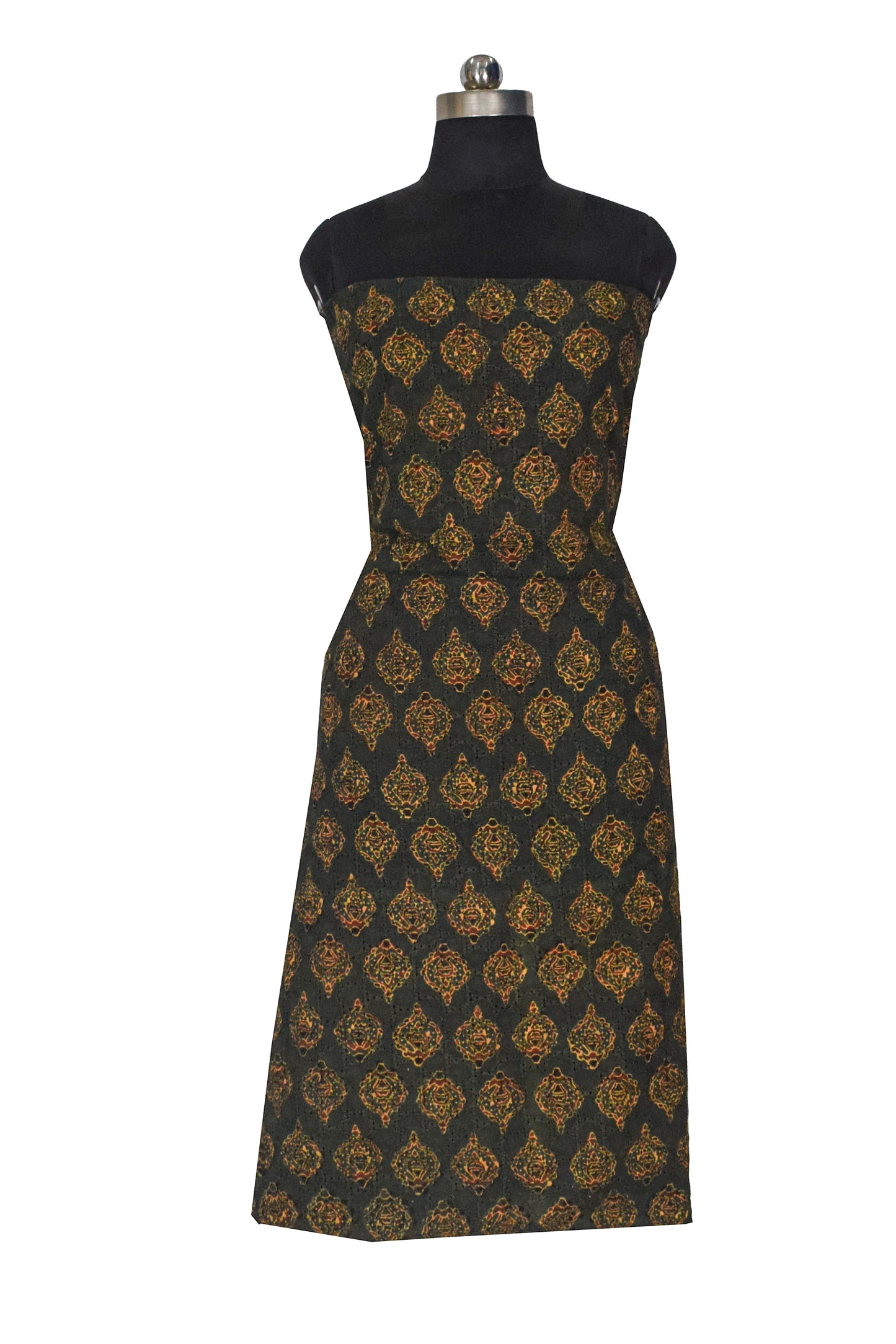 Ajrakh Cotton Natural Dye Hakoba Design Hand Block Print Unstitched Kurta Fabric  Mtr Length  2.5 Mtr  Length  -  SKU : AI06A04B