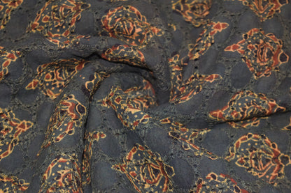 Ajrakh Cotton Natural Dye Hakoba Design Hand Block Print Unstitched Kurta Fabric  Mtr Length  2.5 Mtr  Length  -  SKU : AI06A04B