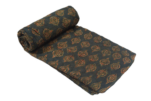 Ajrakh Cotton Natural Dye Hakoba Design Hand Block Print Unstitched Kurta Fabric  Mtr Length  1.5 Mtr  Length  -  SKU : AI06A05B