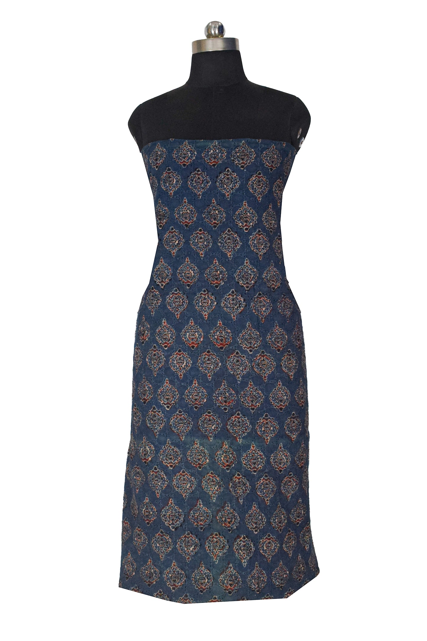 Ajrakh Cotton Natural Dye Hakoba Design Hand Block Print Unstitched Kurta Fabric  Mtr Length  2.5 Mtr  Length  -  SKU : AI06A04F