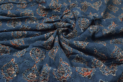 Ajrakh Cotton Natural Dye Hakoba Design Hand Block Print Unstitched Kurta Fabric  Mtr Length  1.5 Mtr  Length  -  SKU : AI06A05F