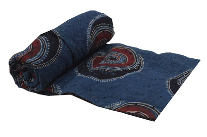 Ajrakh Cotton Natural Dye Hakoba Design Hand Block Print Unstitched Kurta Fabric  Mtr Length  2.5 Mtr  Length  -  SKU : MK12901I