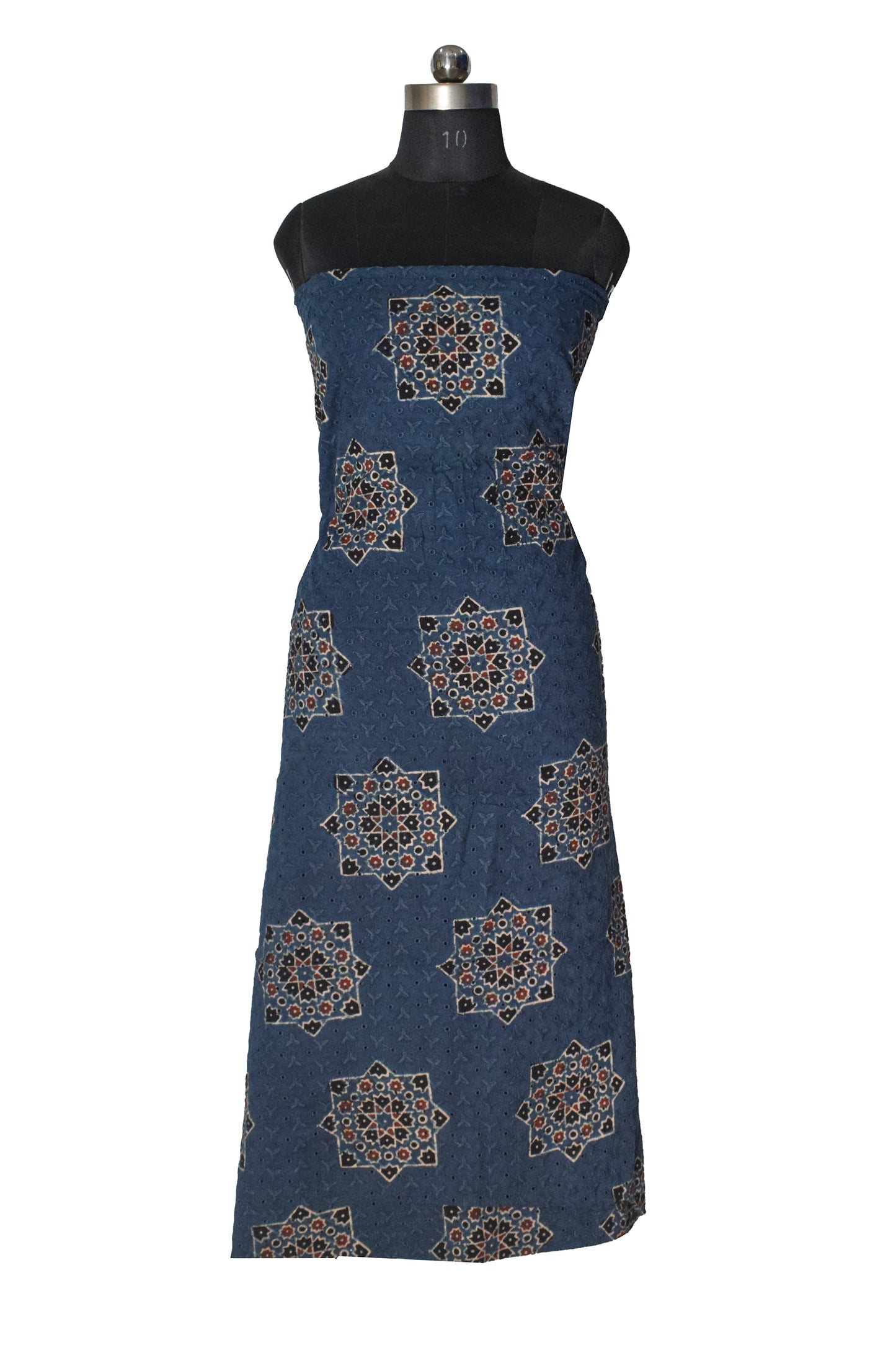 Ajrakh Cotton Natural Dye Hakoba Design Hand Block Print Unstitched Kurta Fabric  Mtr Length  3 Mtr  Length  -  SKU : MK12902B