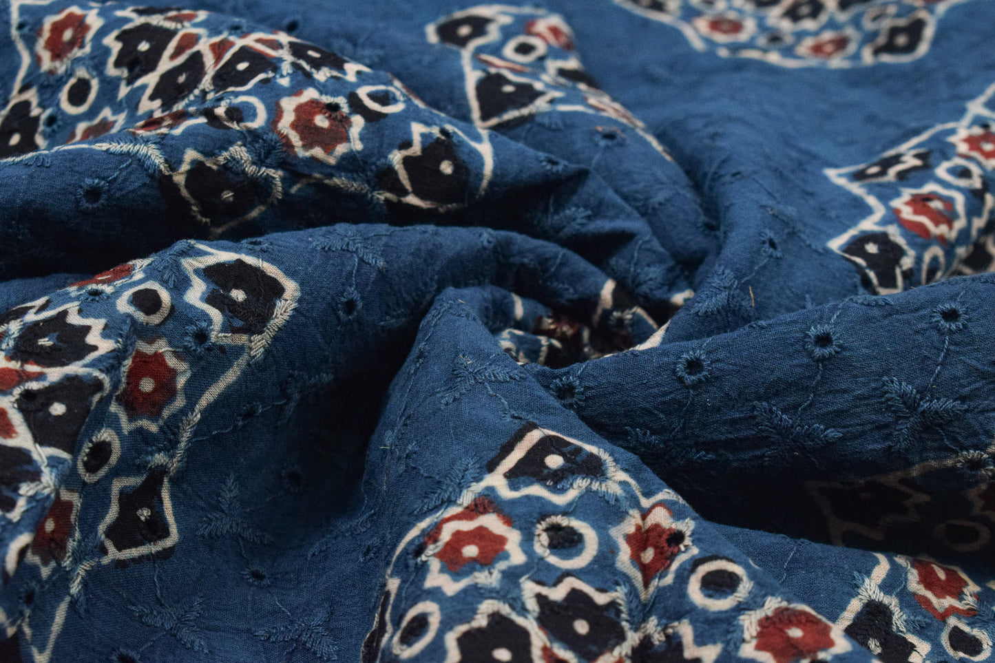 Ajrakh Cotton Natural Dye Hakoba Design Hand Block Print Unstitched Kurta Fabric  Mtr Length  3 Mtr  Length  -  SKU : MK12902B