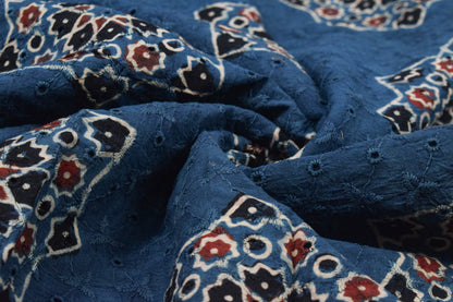 Ajrakh Cotton Natural Dye Hakoba Design Hand Block Print Unstitched Kurta Fabric  Mtr Length  3 Mtr  Length  -  SKU : MK12902B