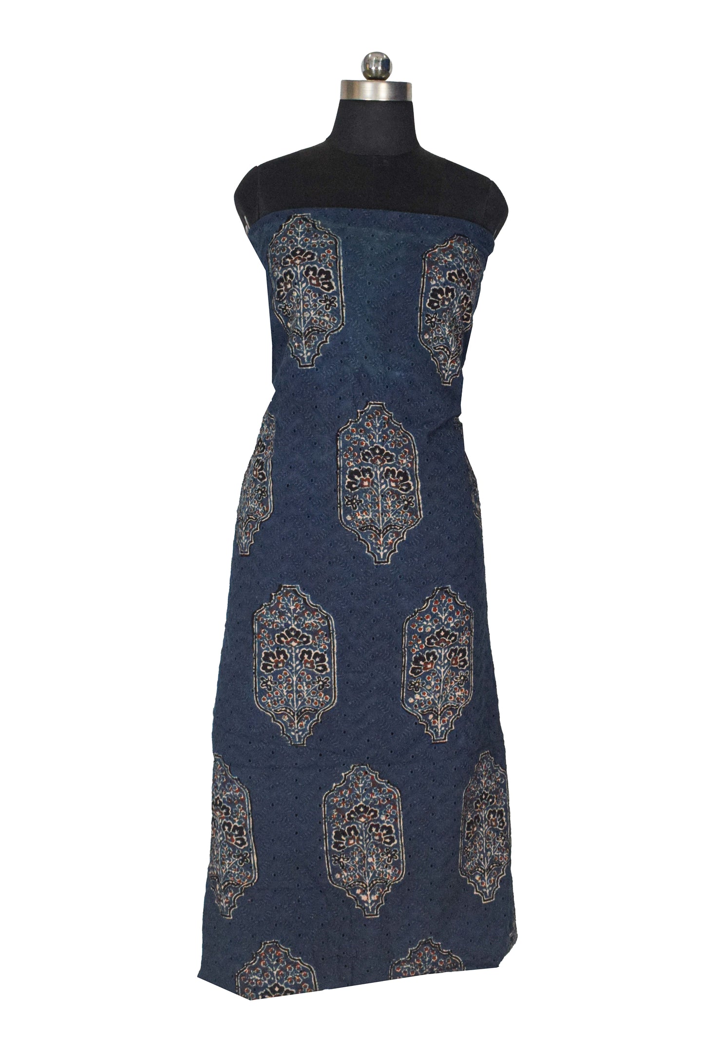 Ajrakh Cotton Natural Dye Hakoba Design Hand Block Print Unstitched Kurta Fabric  Mtr Length  3 Mtr  Length  -  SKU : MK12902D