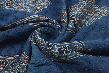 Ajrakh Cotton Natural Dye Hakoba Design Hand Block Print Unstitched Kurta Fabric  Mtr Length  3 Mtr  Length  -  SKU : MK12902D