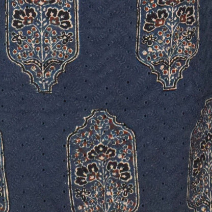 Ajrakh Cotton Natural Dye Hakoba Design Hand Block Print Unstitched Kurta Fabric  Mtr Length  3 Mtr  Length  -  SKU : MK12902D