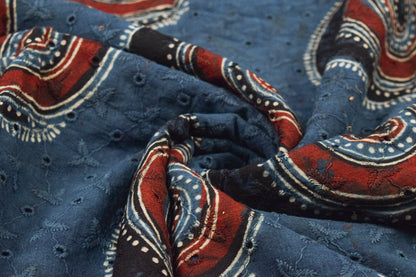 Ajrakh Cotton Natural Dye Hakoba Design Hand Block Print Unstitched Kurta Fabric  Mtr Length  2.75 Mtr  Length  -  SKU : MK12903D