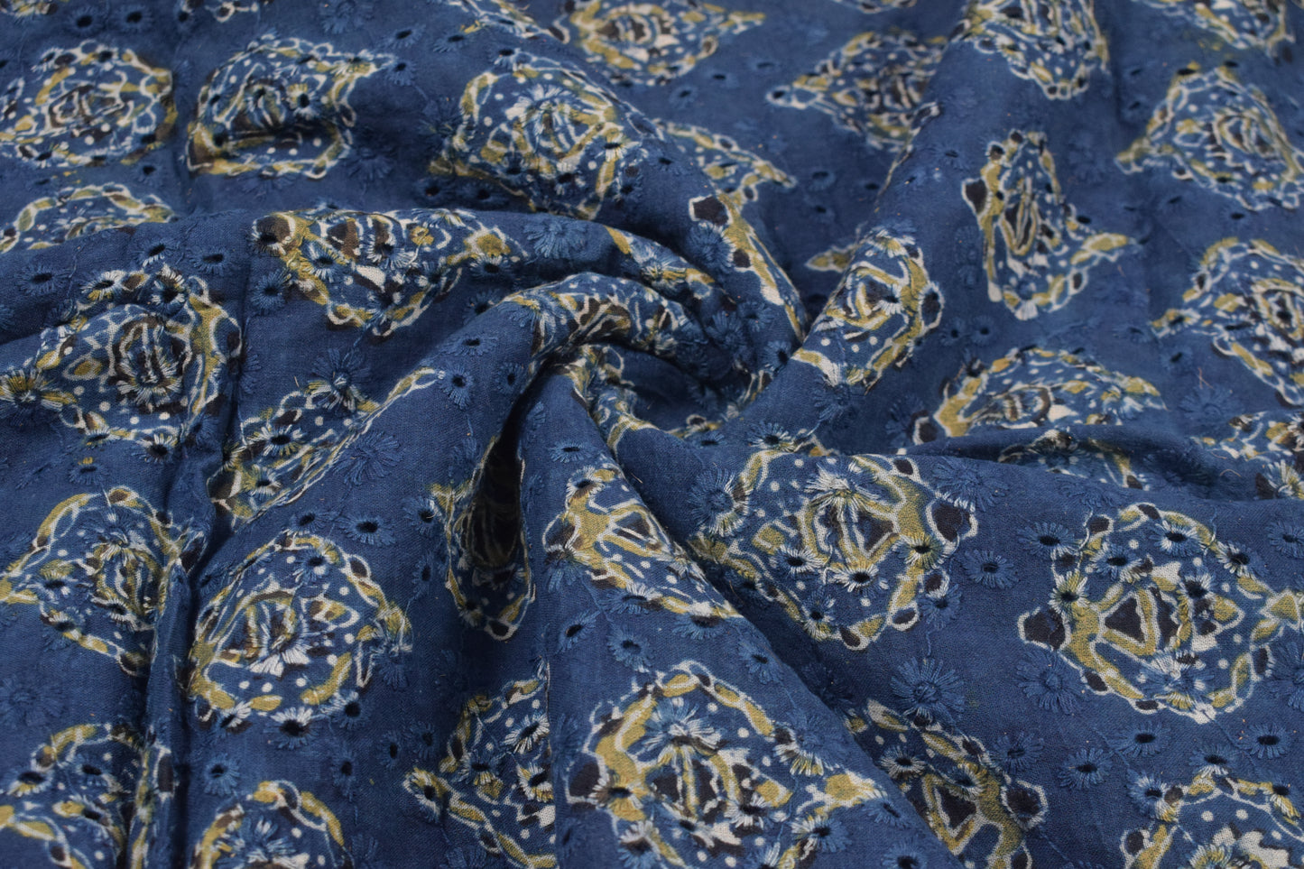 Ajrakh Cotton Natural Dye Hakoba Design Hand Block Print Unstitched Kurta Fabric  Mtr Length  2.5 Mtr  Length  -  SKU : AI06A04C