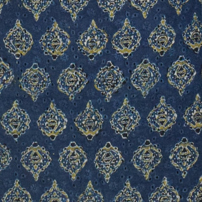 Ajrakh Cotton Natural Dye Hakoba Design Hand Block Print Unstitched Kurta Fabric  Mtr Length  2.5 Mtr  Length  -  SKU : AI06A04C