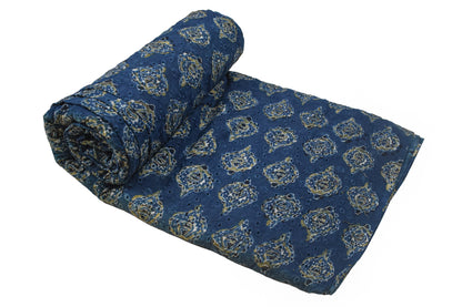 Ajrakh Cotton Natural Dye Hakoba Design Hand Block Print Unstitched Kurta Fabric  Mtr Length  1.5 Mtr  Length  -  SKU : AI06A05C