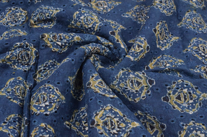 Ajrakh Cotton Natural Dye Hakoba Design Hand Block Print Unstitched Kurta Fabric  Mtr Length  1.5 Mtr  Length  -  SKU : AI06A05C