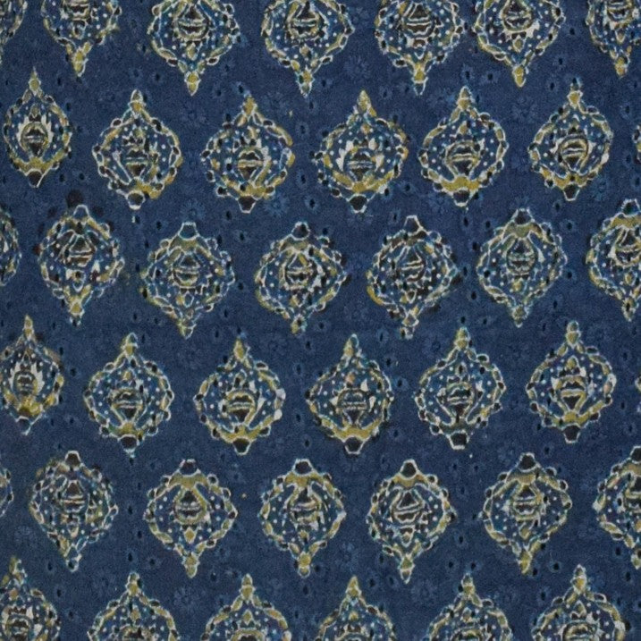 Ajrakh Cotton Natural Dye Hakoba Design Hand Block Print Unstitched Kurta Fabric  Mtr Length  1.5 Mtr  Length  -  SKU : AI06A05C