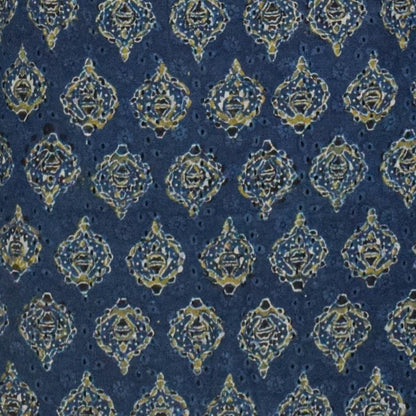 Ajrakh Cotton Natural Dye Hakoba Design Hand Block Print Unstitched Kurta Fabric  Mtr Length  1.5 Mtr  Length  -  SKU : AI06A05C
