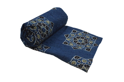 Ajrakh Cotton Natural Dye Hakoba Design Hand Block Print Unstitched Kurta Fabric  Mtr Length  2.5 Mtr  Length  -  SKU : MK12901G