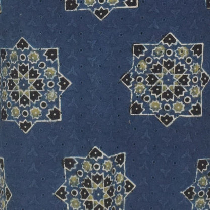 Ajrakh Cotton Natural Dye Hakoba Design Hand Block Print Unstitched Kurta Fabric  Mtr Length  2.5 Mtr  Length  -  SKU : MK12901G