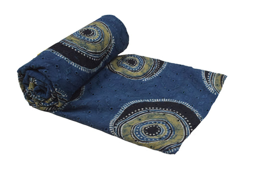 Ajrakh Cotton Natural Dye Hakoba Design Hand Block Print Unstitched Kurta Fabric  Mtr Length  2.75 Mtr  Length  -  SKU : MK12903B