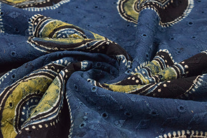 Ajrakh Cotton Natural Dye Hakoba Design Hand Block Print Unstitched Kurta Fabric  Mtr Length  2.75 Mtr  Length  -  SKU : MK12903B