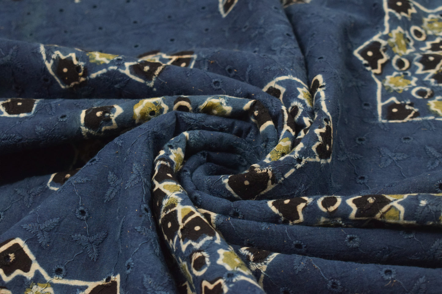 Ajrakh Cotton Natural Dye Hakoba Design Hand Block Print Unstitched Kurta Fabric  Mtr Length  2.75 Mtr  Length  -  SKU : MK12903I