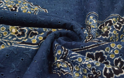 Ajrakh Cotton Natural Dye Hakoba Design Hand Block Print Unstitched Kurta Fabric  Mtr Length  1.25 Mtr  Length  -  SKU : MK12904B