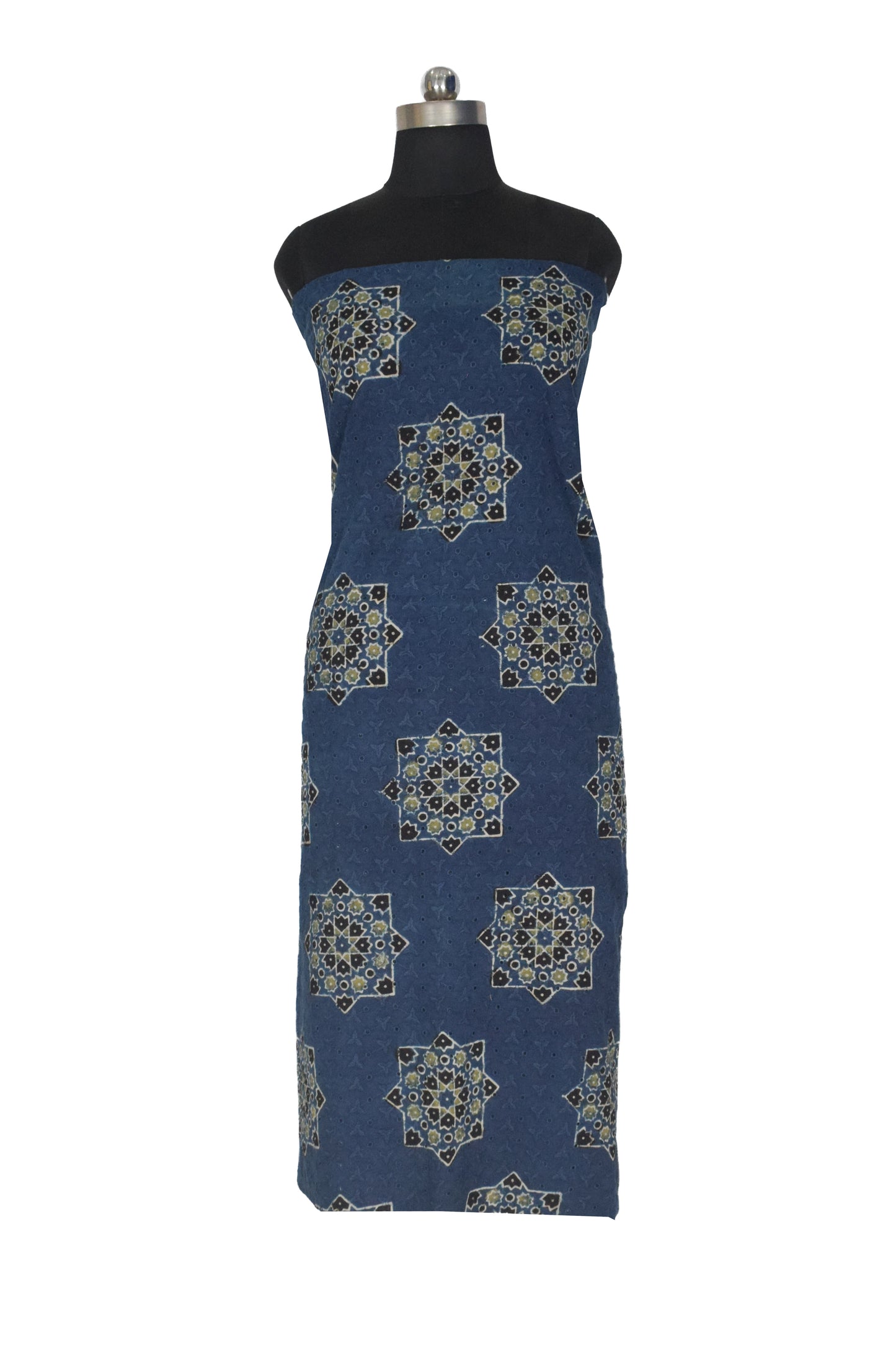 Ajrakh Cotton Natural Dye Hakoba Design Hand Block Print Unstitched Kurta Fabric  Mtr Length  1.25 Mtr  Length  -  SKU : MK12904K