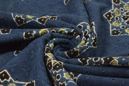 Ajrakh Cotton Natural Dye Hakoba Design Hand Block Print Unstitched Kurta Fabric  Mtr Length  1.25 Mtr  Length  -  SKU : MK12904K