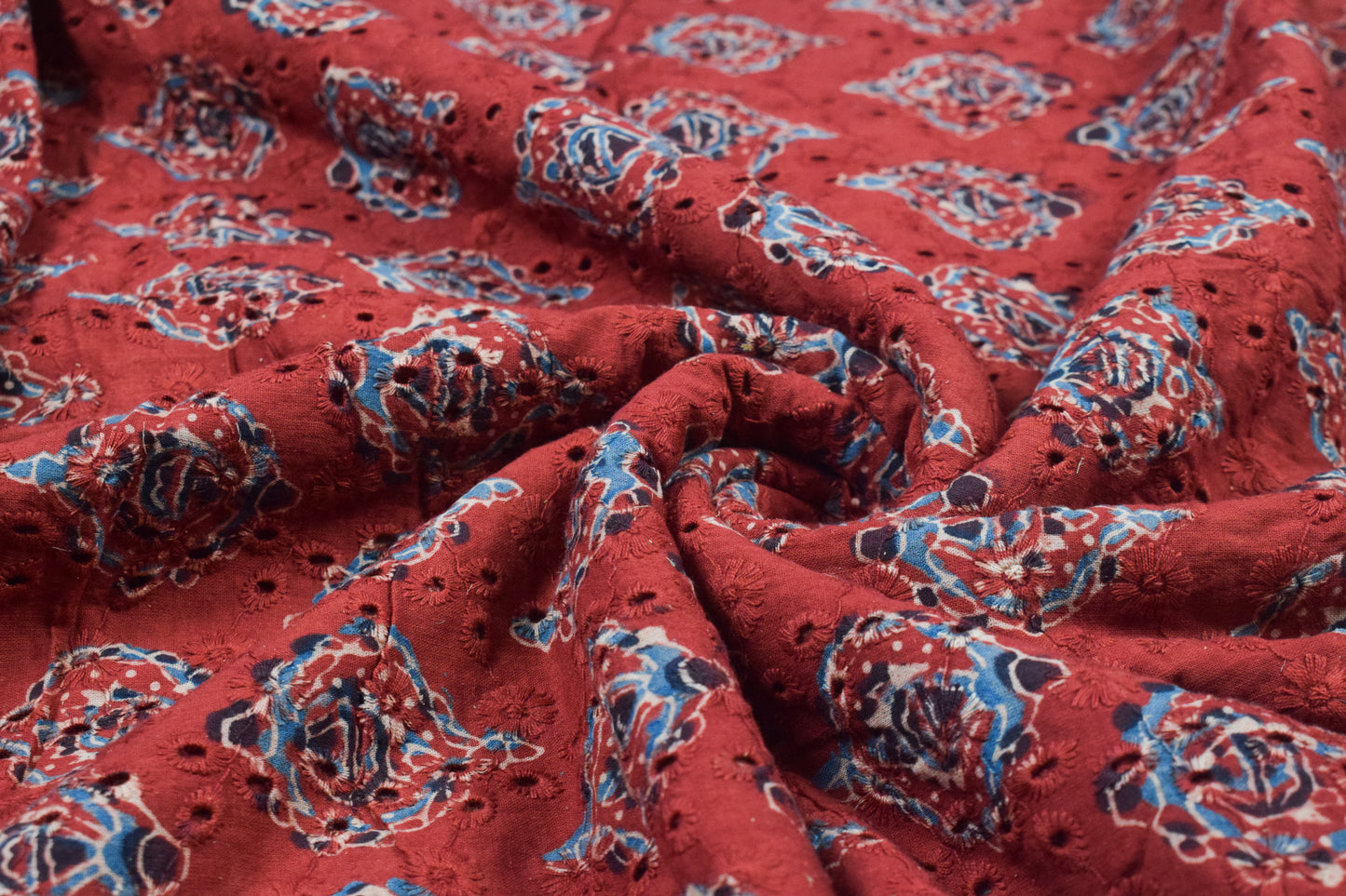 Ajrakh Cotton Natural Dye Hakoba Design Hand Block Print Unstitched Kurta Fabric  Mtr Length  2.5 Mtr  Length  -  SKU : AI06A04E