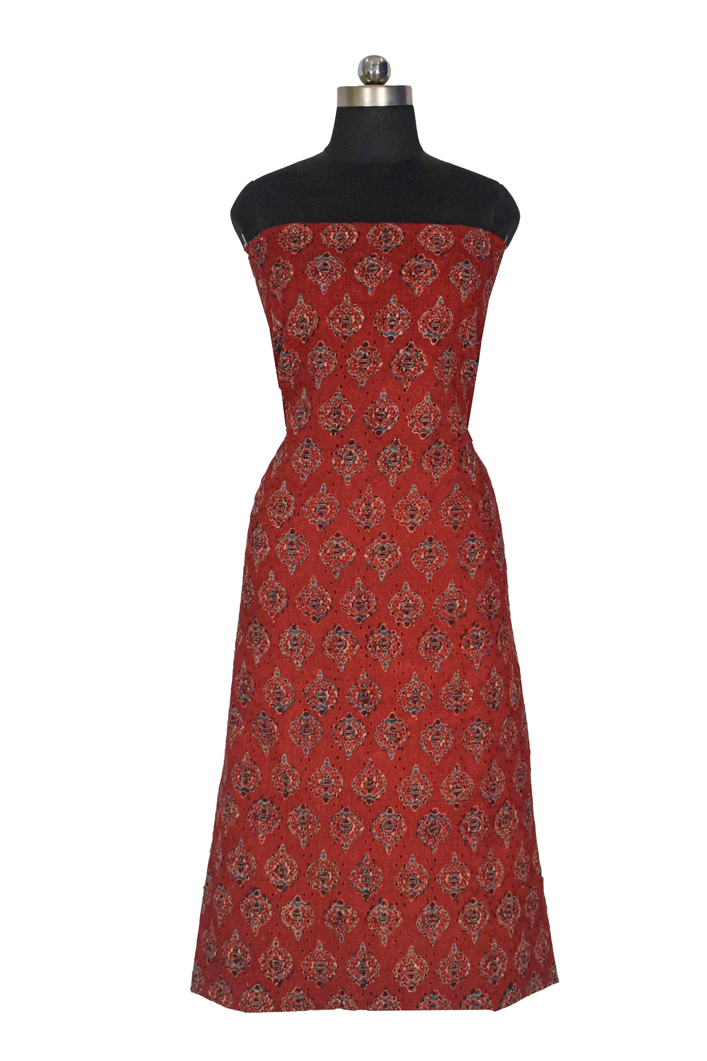 Ajrakh Cotton Natural Dye Hakoba Design Hand Block Print Unstitched Kurta Fabric  Mtr Length  2.5 Mtr  Length  -  SKU : AI06A04E