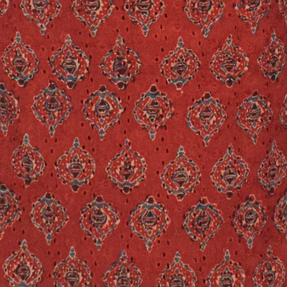 Ajrakh Cotton Natural Dye Hakoba Design Hand Block Print Unstitched Kurta Fabric  Mtr Length  2.5 Mtr  Length  -  SKU : AI06A04E