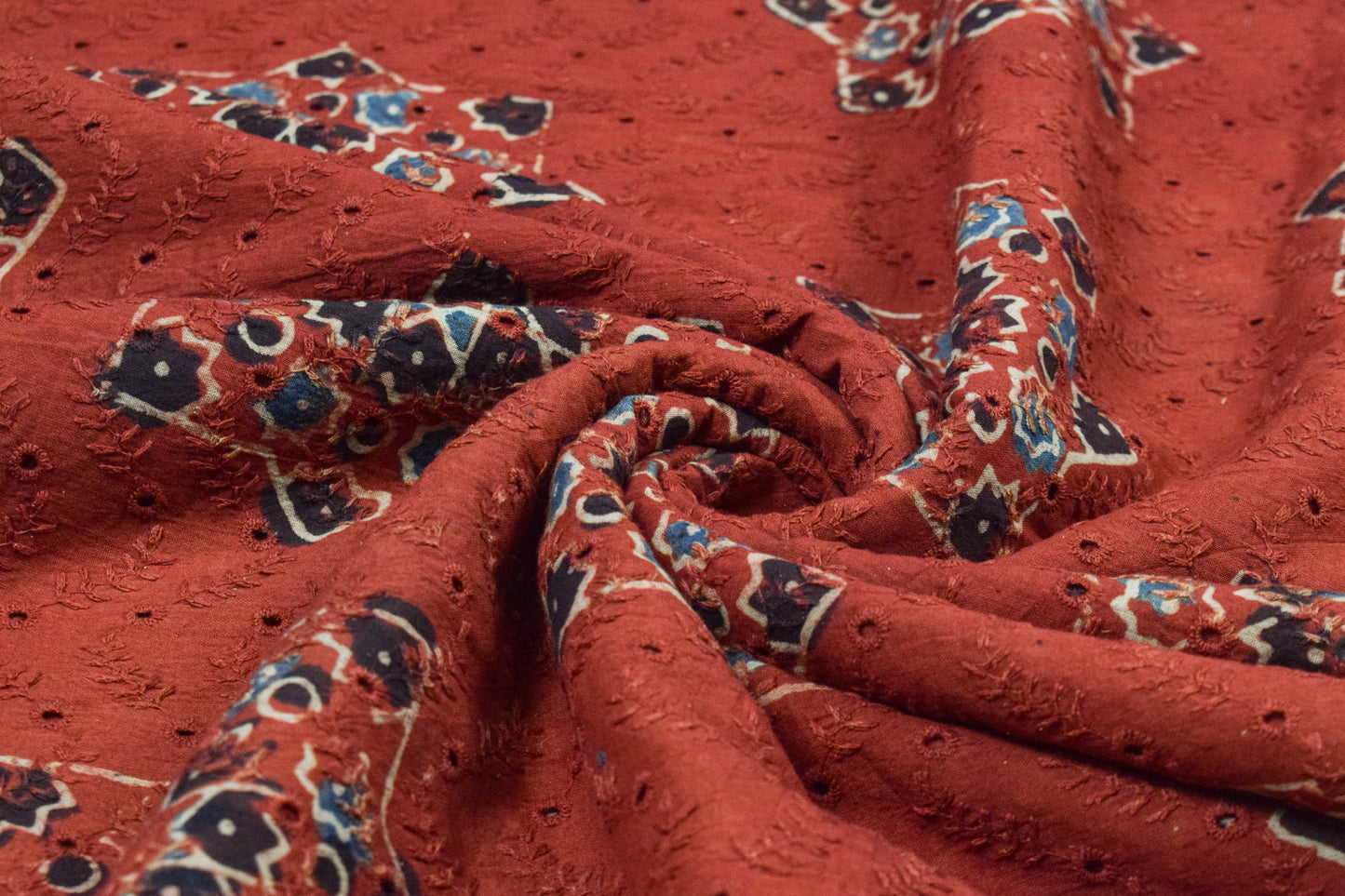 Ajrakh Cotton Natural Dye Hakoba Design Hand Block Print Unstitched Kurta Fabric  Mtr Length  2.5 Mtr  Length  -  SKU : MK12901A