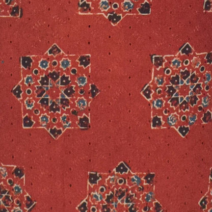 Ajrakh Cotton Natural Dye Hakoba Design Hand Block Print Unstitched Kurta Fabric  Mtr Length  2.5 Mtr  Length  -  SKU : MK12901A