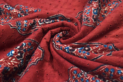 Ajrakh Cotton Natural Dye Hakoba Design Hand Block Print Unstitched Kurta Fabric  Mtr Length  3 Mtr  Length  -  SKU : MK12902A