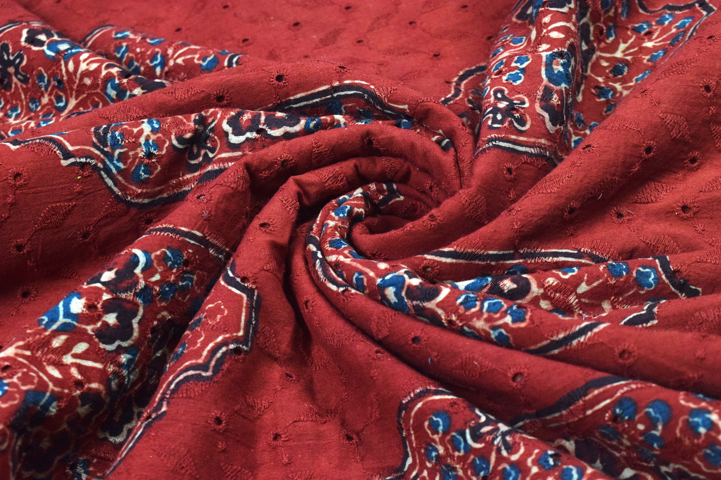 Ajrakh Cotton Natural Dye Hakoba Design Hand Block Print Unstitched Kurta Fabric  Mtr Length  3 Mtr  Length  -  SKU : MK12902A