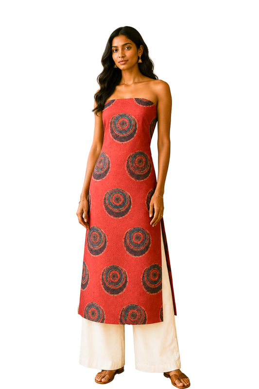 Ajrakh Cotton Natural Dye Hakoba Design Hand Block Print Unstitched Kurta Fabric  Mtr Length  2.75 Mtr  Length  -  SKU : MK12903C