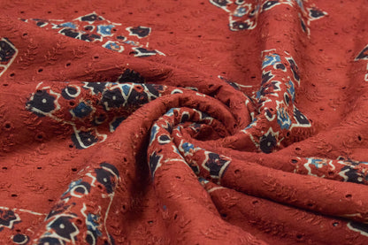 Ajrakh Cotton Natural Dye Hakoba Design Hand Block Print Unstitched Kurta Fabric  Mtr Length  2.75 Mtr  Length  -  SKU : MK12903H