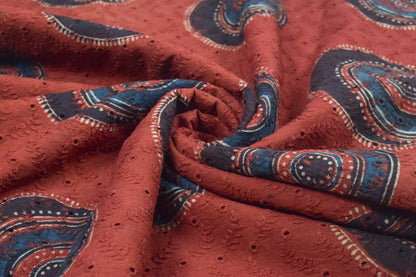 Ajrakh Cotton Natural Dye Hakoba Design Hand Block Print Unstitched Kurta Fabric  Mtr Length  1.25 Mtr  Length  -  SKU : MK12904C