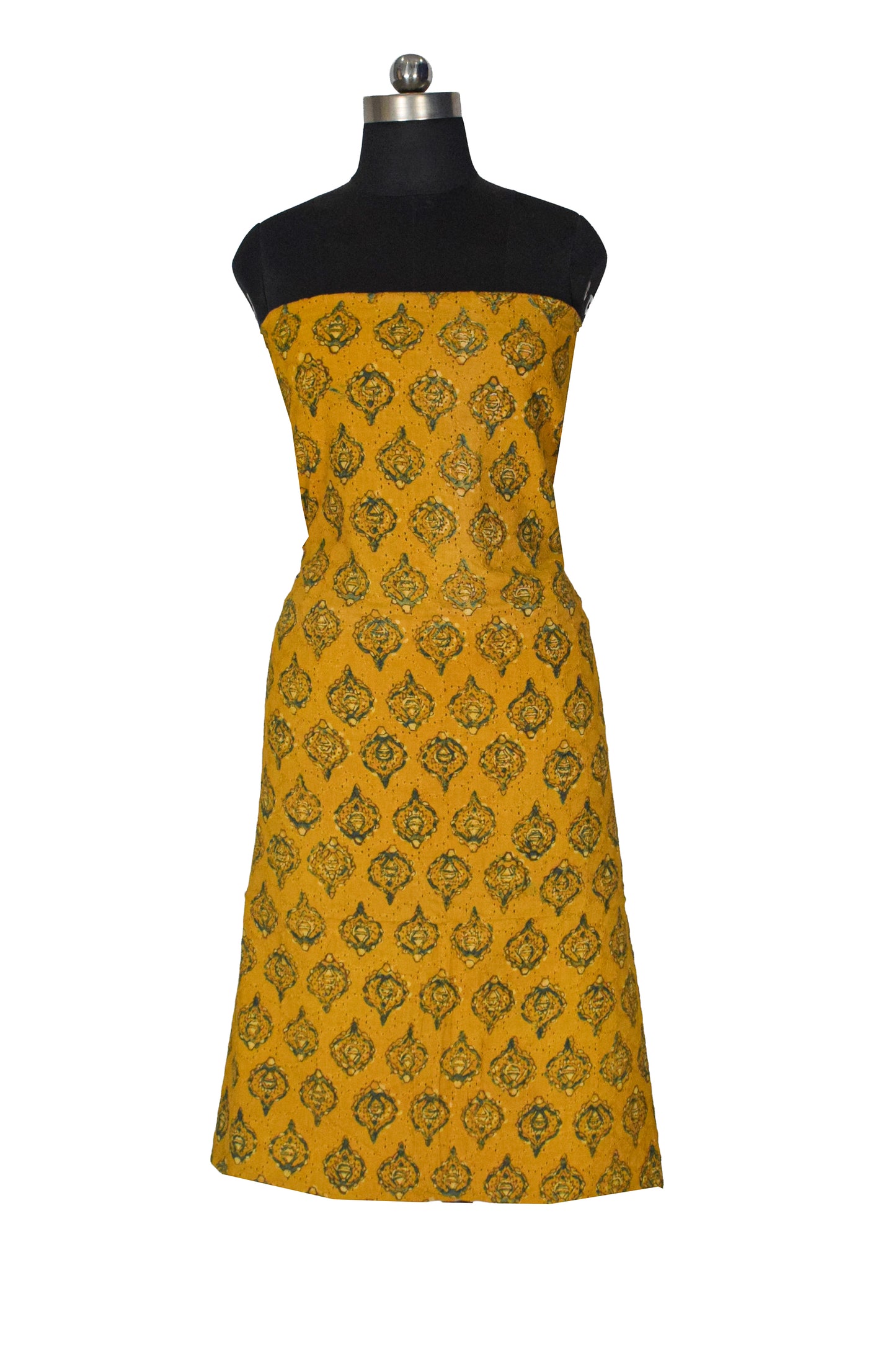 Ajrakh Cotton Natural Dye Hakoba Design Hand Block Print Unstitched Kurta Fabric  Mtr Length  2.5 Mtr  Length  -  SKU : AI06A04A