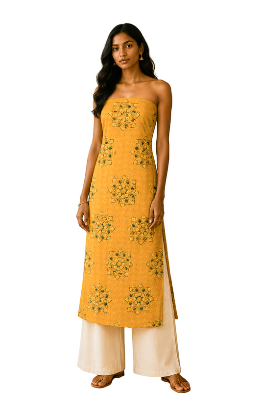 Ajrakh Cotton Natural Dye Hakoba Design Hand Block Print Unstitched Kurta Fabric  Mtr Length  3 Mtr  Length  -  SKU : MK12902F