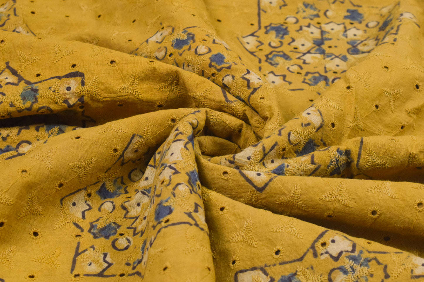 Ajrakh Cotton Natural Dye Hakoba Design Hand Block Print Unstitched Kurta Fabric  Mtr Length  3 Mtr  Length  -  SKU : MK12902F