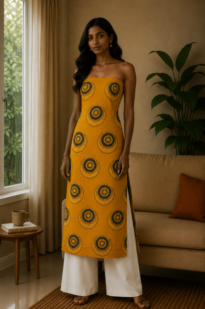 Ajrakh Cotton Natural Dye Hakoba Design Hand Block Print Unstitched Kurta Fabric  Mtr Length  2.75 Mtr  Length  -  SKU : MK12903A
