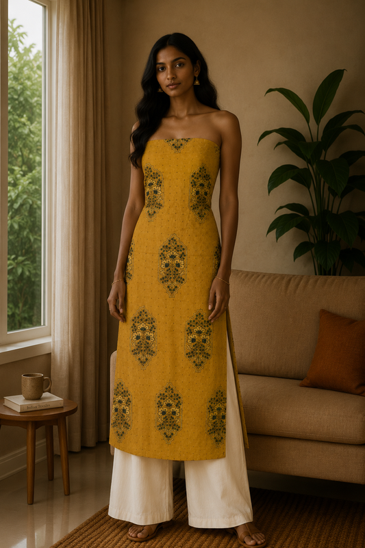 Ajrakh Cotton Natural Dye Hakoba Design Hand Block Print Unstitched Kurta Fabric  1.25 Mtr  Length  -  SKU : MK12904F
