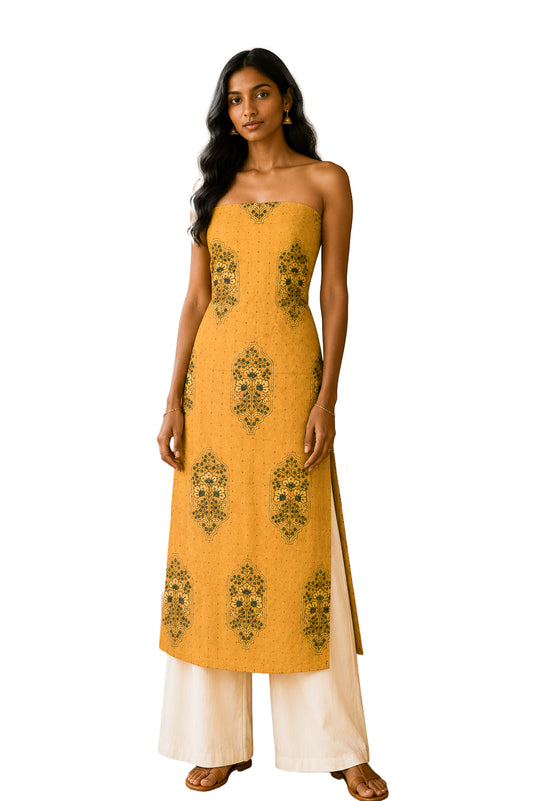 Ajrakh Cotton Natural Dye Hakoba Design Hand Block Print Unstitched Kurta Fabric  Mtr Length  1.25 Mtr  Length  -  SKU : MK12904F