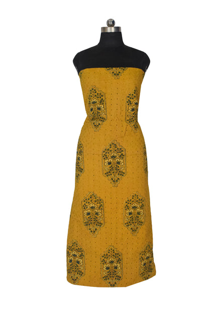 Ajrakh Cotton Natural Dye Hakoba Design Hand Block Print Unstitched Kurta Fabric  Mtr Length  1.25 Mtr  Length  -  SKU : MK12904F
