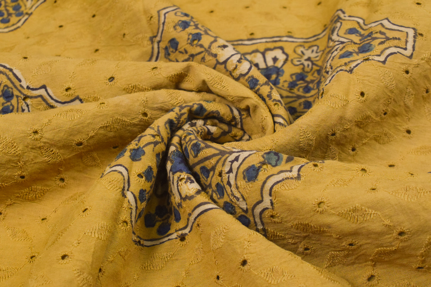 Ajrakh Cotton Natural Dye Hakoba Design Hand Block Print Unstitched Kurta Fabric  Mtr Length  1.25 Mtr  Length  -  SKU : MK12904F
