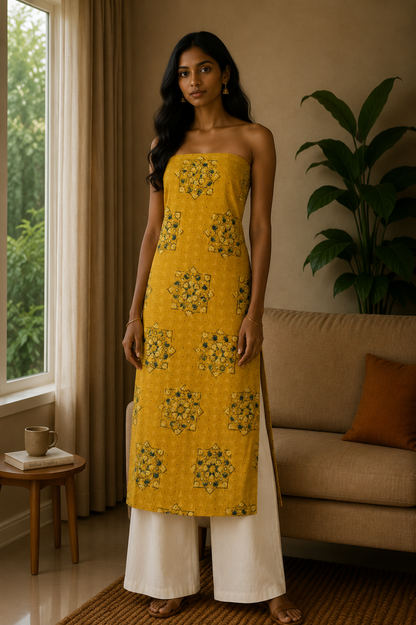 Ajrakh Cotton Natural Dye Hakoba Design Hand Block Print Unstitched Kurta Fabric  Mtr Length  1.25 Mtr  Length  -  SKU : MK12904N