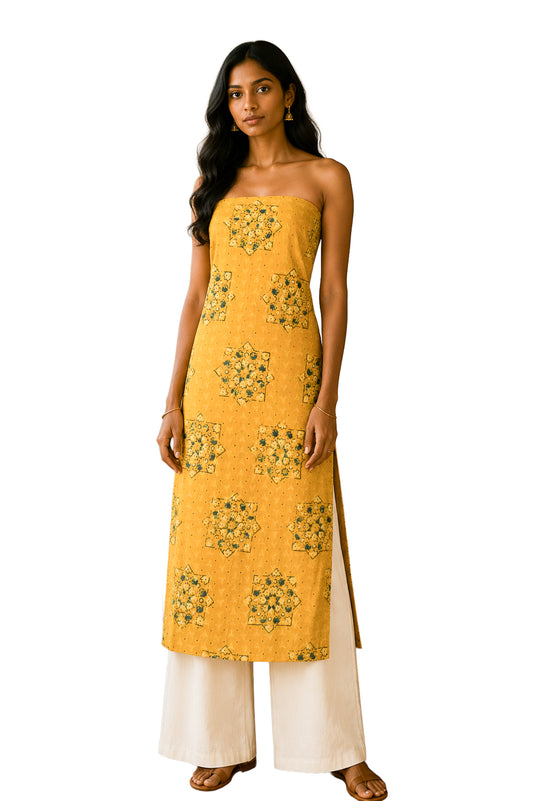 Ajrakh Cotton Natural Dye Hakoba Design Hand Block Print Unstitched Kurta Fabric  Mtr Length  1.25 Mtr  Length  -  SKU : MK12904N